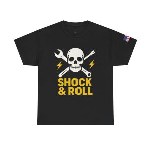 Shock and Roll Unisex Heavy Cotton Tee with Skull and Lightning Design