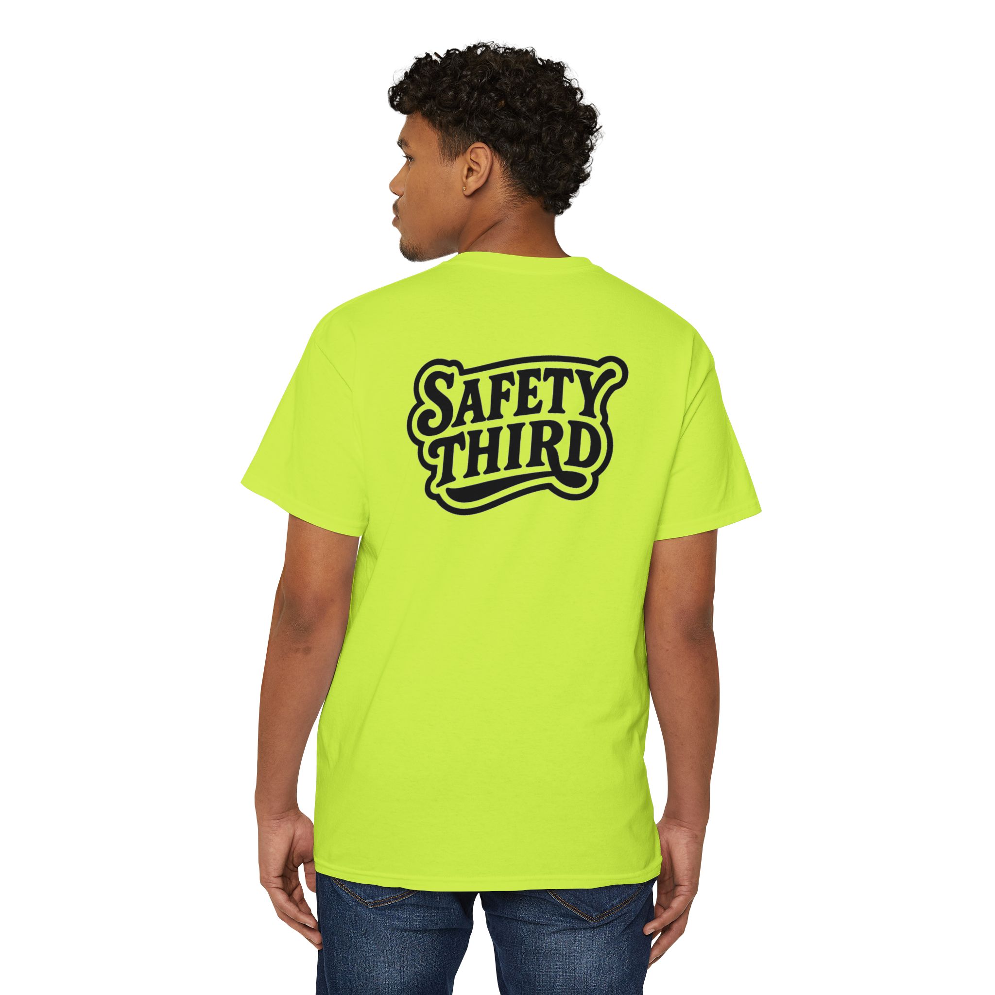 Unisex Heavy Cotton Pocket Tee with 'Safety Third' Design, Safety Work Wear, High Visibility Work Shirt - Image 4